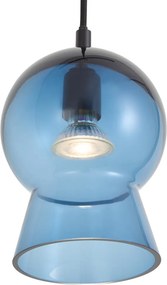 Retro függőlámpa fekete kék üveggel 1 fázisú sínrendszerhez - Iconic Bell