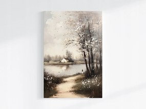 Vászonkép Canvas Tájkép Folyó Ház Fák Falu Vintage Retro 40x60