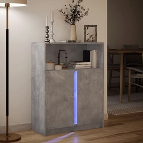 betonszürke szerelt fa tálalószekrény LED-del 77 x 34 x 100 cm