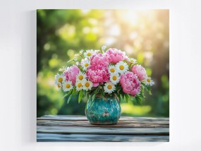 Vászonkép Canvas Dekoráció Virágok Bazsarózsa Margaréta Csokor 80x80