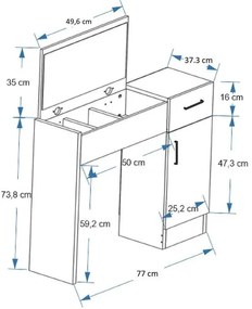 Fésülködő asztal Inci - Light Diós, Antracit