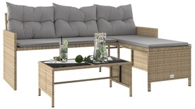 vidaXL L-alakú bézs polyrattan kerti kanapé asztallal és párnával
