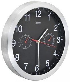 kvarcszerkezetes fekete falióra higrométerrel, hőmérővel 30 cm