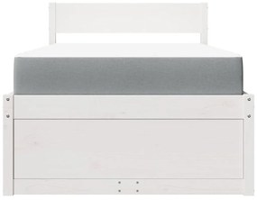 fehér tömör fenyőfa ágy fiókokkal és matraccal 100 x 200 cm