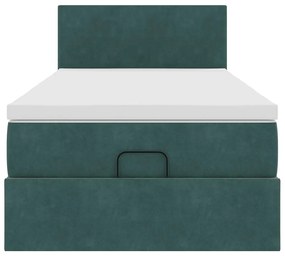 sötétzöld bársony ottomán ágy matraccal &amp; LED-ek 90x200 cm