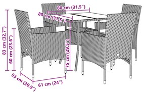 5 részes barna polyrattan/üveg kerti étkezőgarnitúra párnákkal