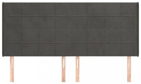 sötétszürke bársony fejtámla szárnyakkal 163x16x118/128 cm