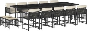 vidaXL 15 részes fekete polyrattan kerti étkezőgarnitúra párnákkal