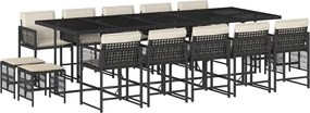 vidaXL 15 részes fekete polyrattan kerti étkezőgarnitúra párnákkal