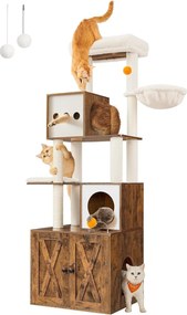 Macska kaparó,  185 cm magas macska kaparóoszlop alomdobozzal, rusztikus barna