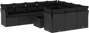 vidaXL 11 részes fekete polyrattan kerti ülőgarnitúra párnákkal