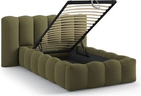 Khaki kárpitozott ágyneműtartós egyszemélyes ágy ágyráccsal 90x200 cm Lupine – Micadoni