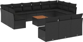vidaXL 14 részes fekete polyrattan kerti ülőgarnitúra párnákkal