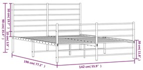 fekete fém ágykeret fej- és lábtámlával 135 x 190 cm