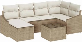 vidaXL Kert étkező szett párnával tárolóval 7 pcs Beige és krém