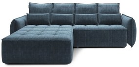 Kék bársony kinyitható-tárolóhelyes sarokkanapé (bal oldali-heverő résszel) Campo – ELTAP