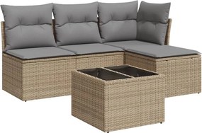 vidaXL 5 részes bézs polyrattan kerti ülőgarnitúra párnákkal