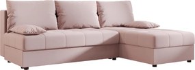 Ágyazható, kétoldalas L alakú kanapé VENORIA SLIM 200x143 cm, púderrózsaszín színű + 2 db díszpárna INGYEN