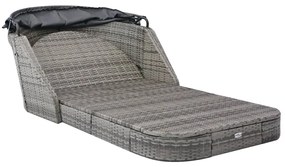 Antracitszürke polyrattan napozóágy napellenzővel