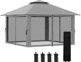 Outsunny 4x4 m Stabil Télálló Pop-up Kertpavilon Dupla Tetővel, UV Védelemmel 50+, Rendezvénysátor 4 Oldalfallal és Homokzsákokkal Kempingezéshez és K