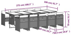 11 részes világosszürke polyrattan kerti ülőgarnitúra párnákkal
