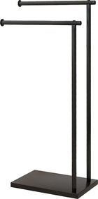 HOMCOM 2-szintes Szabadonálló Törölközőtartó Létra Fürdőszobai Törölközőtartó 2 Rúddal és Fém Keresztvázzal Modern L Alak 35.5x20x78 cm Fekete | Aosom