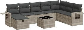 vidaXL 9 részes világosszürke polyrattan kerti ülőgarnitúra párnával