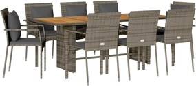 vidaXL 9 részes szürke polyrattan kerti étkezőgarnitúra párnával