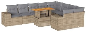10 részes bézs polyrattan akácfa kerti ülőgarnitúra párnával
