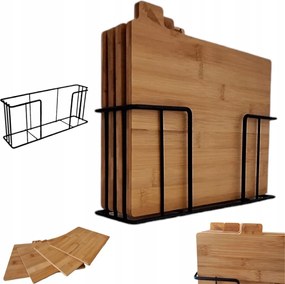 Bambusz Vágódeszka Szett 4 Db Konyhai Deszka Acél Állvány