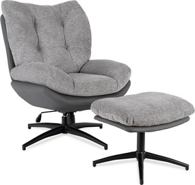 Forgó pihenőfotel lábtartóval szürke/fekete, FREMONT