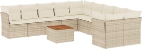 vidaXL 11 részes bézs polyrattan kerti ülőgarnitúra párnákkal