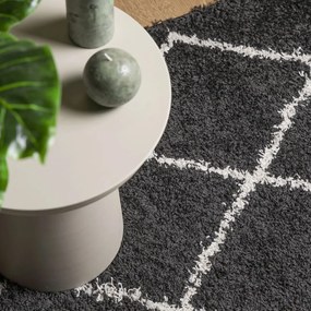 PAMPLONA fekete és krém bolyhos modern szőnyeg 80 x 200 cm