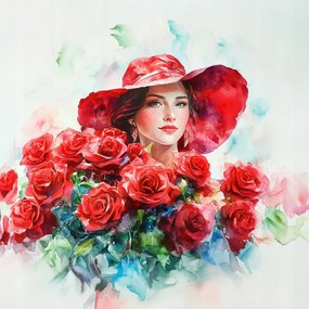 Vászonkép Canvas Portré Nő Lány Kalap Rózsa 40x40