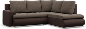 Tokio sarokkanapé, L alakú háttámlával, 2 ágyneműtartóval, fonott + műbőr, jobboldali, barna