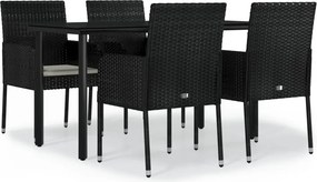vidaXL 5 részes fekete polyrattan kerti étkezőgarnitúra párnákkal