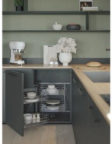 Konyhai fémrács, sarokszekrénybe, részleges kihúzás, csillapított záródás, króm, balos,  900mm, 450mm ajtó szélesség, SIGE Green Line 350