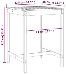 szürke tömör fenyőfa kerti asztal 82,5x82,5x110 cm