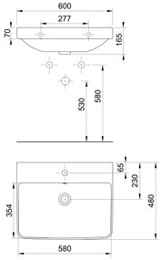 Bruckner - NERON 60x48 cm beépíthető fehér mosdó