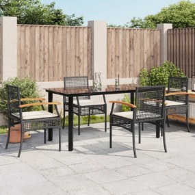 5 részes fekete polyrattan kerti étkezőgarnitúra párnákkal