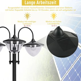 Solar Lantern állólámpa fémből, kerti lámpa, 189 cm magas, kültéri széllámpa, vízálló IP44 virágcserép talppal fekete
