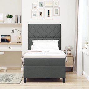 Boxspring ágy matraccal, sötétszürke, 90x200 cm, szövet
