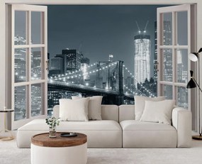 Gario Fotótapéta Ablak - New York City Brooklyn híd fekete-fehérben Anyag: Vlies, Méret: 210 x 150 cm