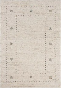 Shaggy szőnyeg nappaliba 80x150cm, krémszínű puha szálú, boho mintával