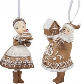 2 db-os műanyag karácsonyi dísz szett Mézeskalács Mikulás és Mikulás kisasszony