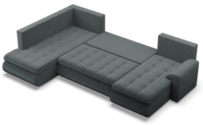 Tokio U sarokkanapé, 3 ágyneműtartóval, bársony, baloldali, szürke