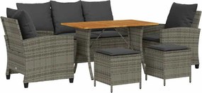 vidaXL 6 részes szürke polyrattan kerti ülőgarnitúra párnákkal
