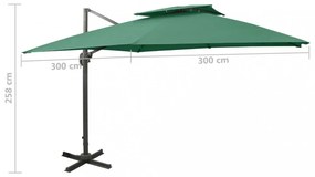 zöld dupla tetejű konzolos napernyő 300 x 300 cm