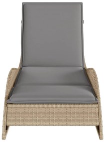 Bézs polyrattan napozóágy párnával 60x205x73 cm