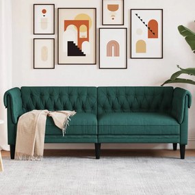 sötétzöld 3 személyes szövet Chesterfield kanapé
